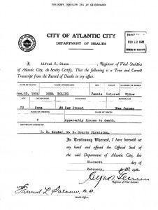 Rosa Boling's death certificate, January 23, 1924.