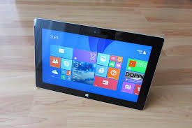 The picture showing a Microsoft tablet. It shows a brief display of how the Window system looks like. 